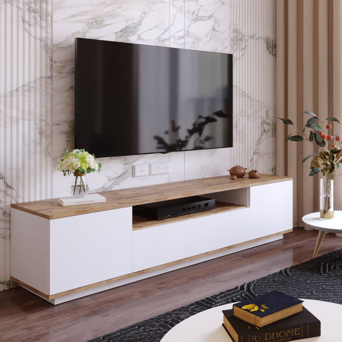 Hanah Home Soporte de TV Fr7-Aw Pino Atlántico y Blanco